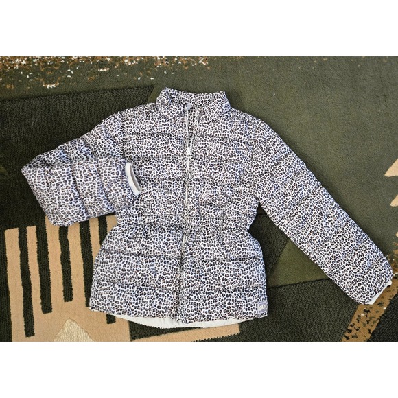 GAP Other - Gap Kids Girls Leopard Puffer Jacket Hooded Zip Up Lined Warm Outerwear Medium